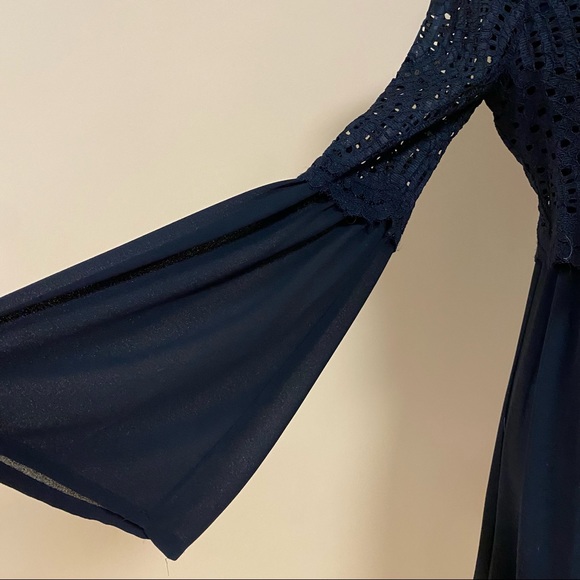 Max Studio Black Crocheted Popover Short Casual Dress Flowy Long Sleeves XS - Picture 5 of 10